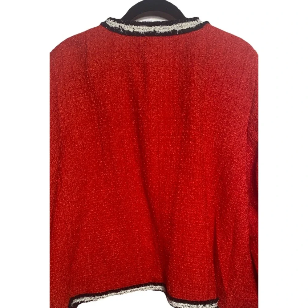 Talbots Fringe Stipe Tweed Jacket Red Plus Size‎ 20w Retail: $199 EUC